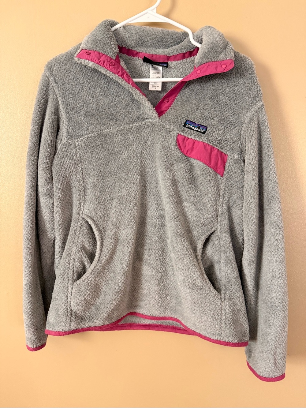 Patagonia Women’s Synchilla Fleece Pullover Gray Pink Trim Size M